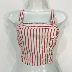 Forever 21 Red Stripe Linen Crop Top